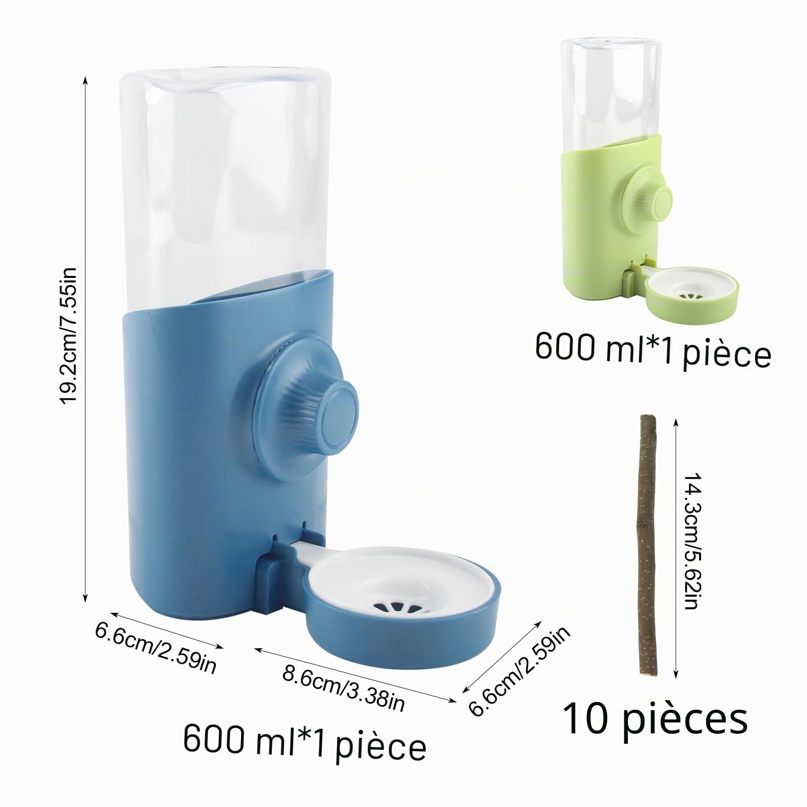 Vaskula 2 Pièces Distributeur Eau Lapin 600ml Biberon Cochon d'Inde Suspendue Abreuvoir Lapin Remplissage Automatique Biberon Rongeur pour Lapins Chinchillas Hérissons Écureuils Furets