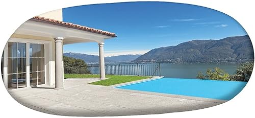 Miniatura 10 de XISUNYA Mantel ovalado ajustable, funda de poliéster con bordes elásticos italianos, protector de mesa con estampado de casas de piedra italianas,