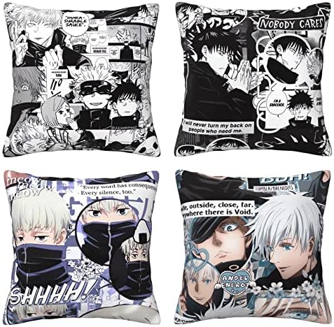 YANHAO Anime Prints Throw Pillow Cover of 4, Fashion Cartoon Anime Cushion Covers, Funny Festival Gifts Pillowcase with Zipper for Sofa Home Decor Bedroom Decor
