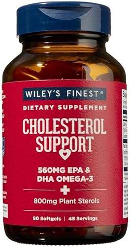 Wiley's Finest Wild Alaskan Fish Oil Colesterol Support - Suplemento de salud cardíaca para hombres y mujeres - 560 mg de omega-3 - 90 cápsulas