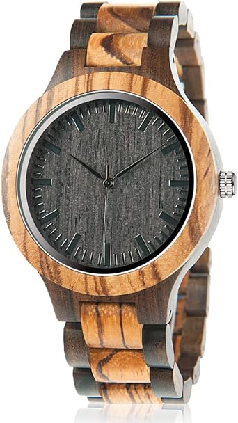 BOBO BIRD Mens Zebra Wood Watch Analog Quartz Lightweight Handmade Wooden Sports Casual Watches