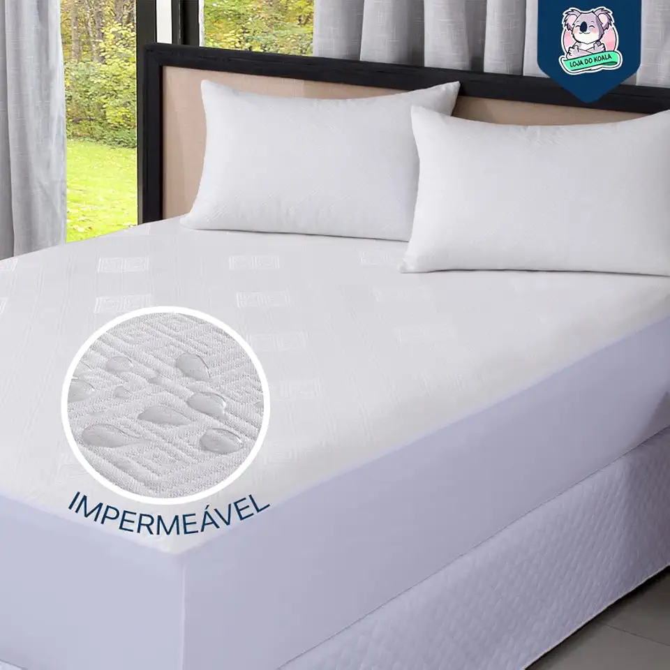 Protetor Impermeável para Colchão Premium - SUPER SILENCIOSO - Tecido Jacquard - 100% Impermeável Estilo Americano - Lateral em Malha - (Queen, Branco)