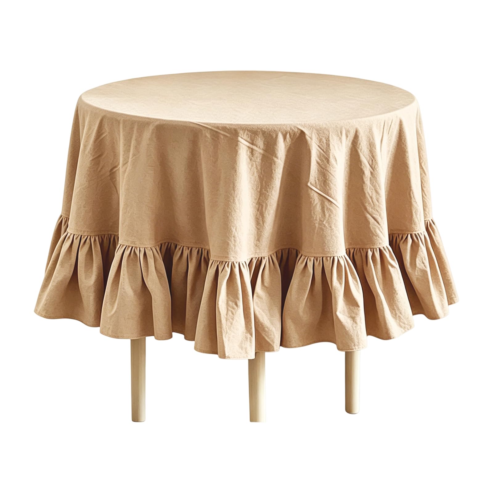 Round Dining Table Cover with Ruffle Skirt, Polyester Fabric, 140 X 140 Cm, for Family Meals and Home Gatherings Round Dining Tablecloth Ruffled Tablecloth Polyester Table Cover Room Kitchen Cloth Hem