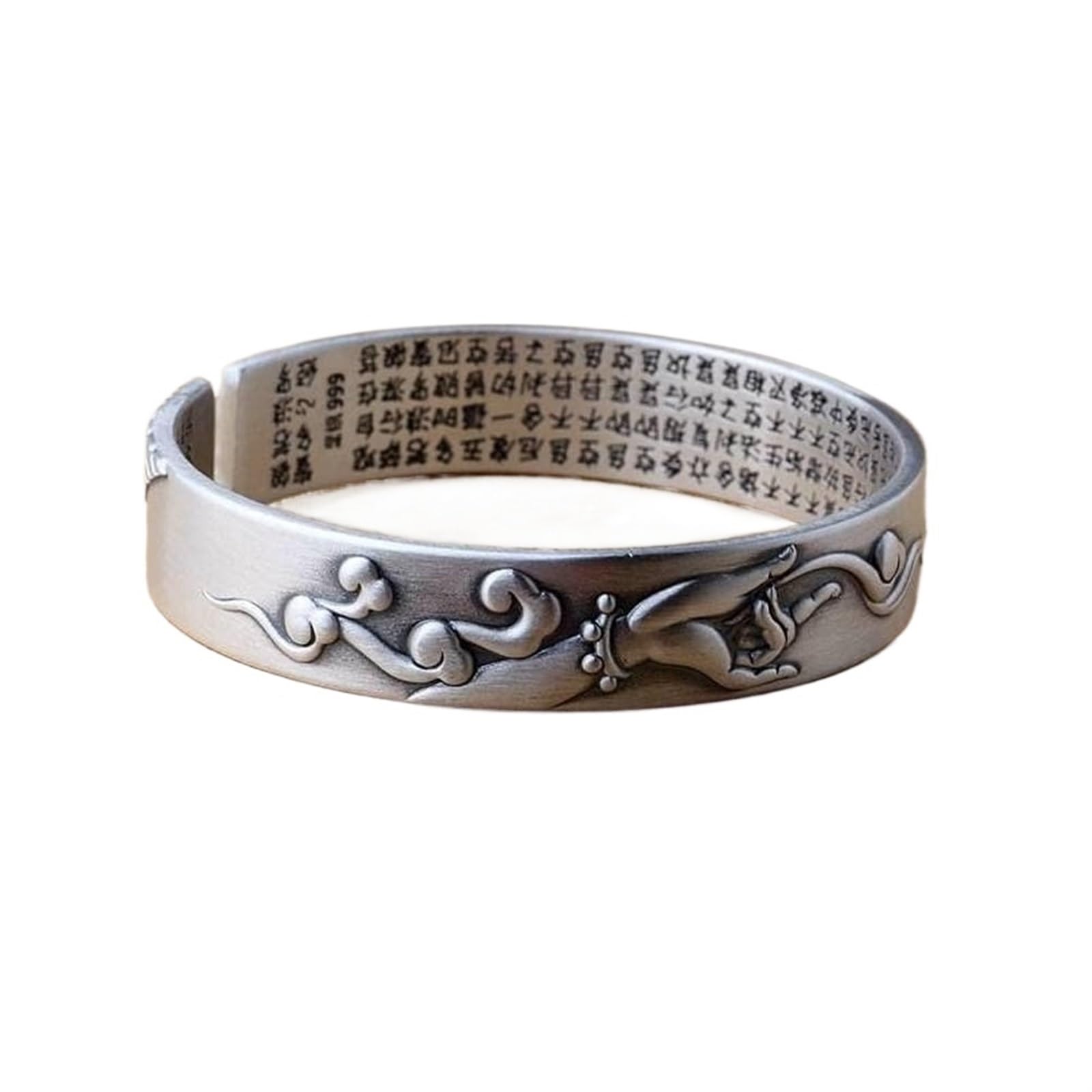 Bracciale rigido alla moda, bracciale rigido in argento 999 con detti buddisti Bracciale unisex in stile etnico con nuvola di bergamotto, bracciale aperto in argento. Come mostrato, i braccialetti pos