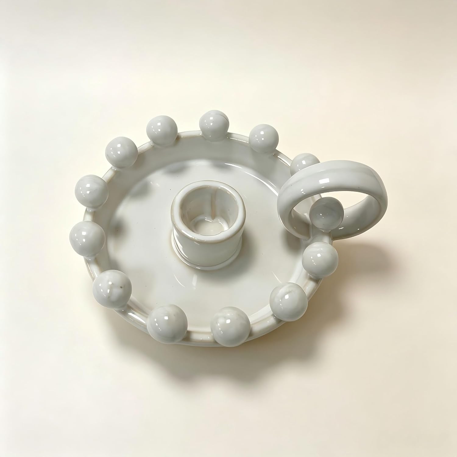 Ceramic Candle Holder with Handle for Taper, Spell Candles, Vintage White