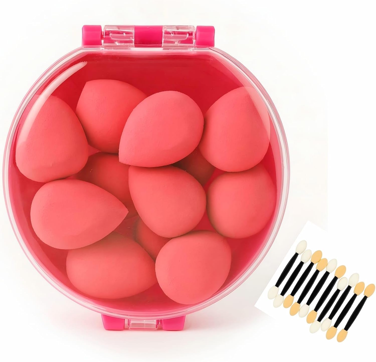 8’li Makyaj Süngeri Seti + Aplikatör Çubuk Hediyeli – Yumuşak, Lateks İçermeyen Beauty Blender Süngerleri (Yeşil, Pembe, Sarı, Mavi, Mor) | Nemli & Kuru Kullanım (Kırmızı)