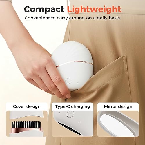Miniatura 7 de Mini alisadora, cepillo para alisar el cabello portátil recargable, alisador de pelo inalámbrico 2 en 1 y espejo (rosa)