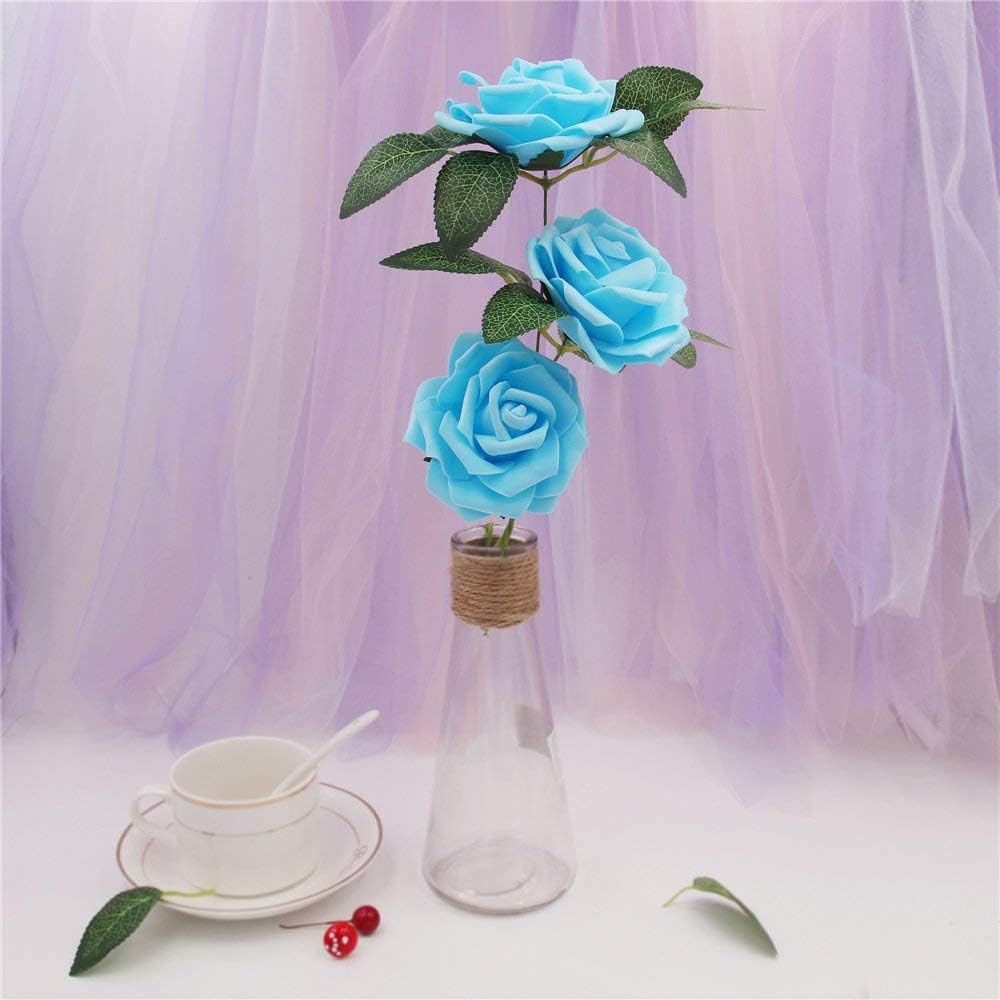 Artificial Flowers 25pcs Real Looking Blue Foam Fake Roses with Stems for DIY Wedding Bouquets White Bridal Shower Centerpieces Arrangements Mothers Day Party Tables Decorations - Image 6