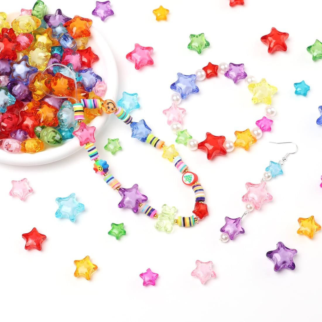 350 Pieces Acrylic Star Beads Assorted Colors 3 Sizes Star Bead in Bead for Bracelets Jewelry Craft Making DIY Necklace Keychain Phone Charms - Image 2