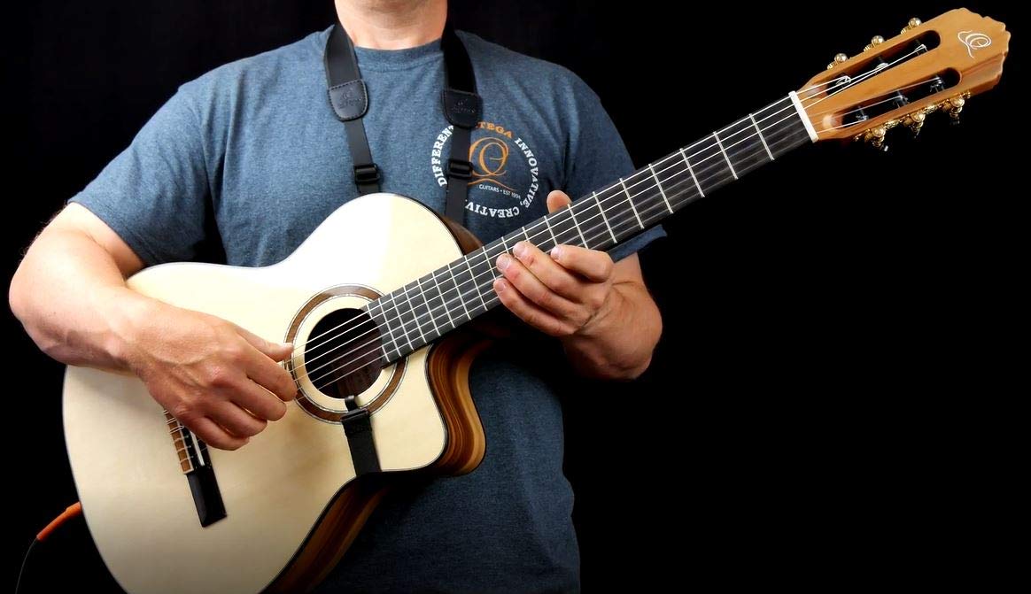 Ortega Guitars Regulowany pasek do gitary akustycznej, do gitary akustycznej, nylonowe pasy z serii Hook, nylon, czarny (OGSHK-BK)