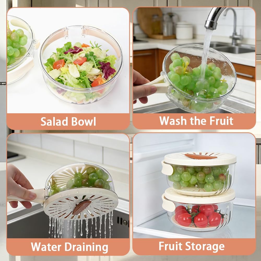CEYAZYE 2 Pcs Vegetable Fruit Washing Bowl with Strainer, 1QT image 5