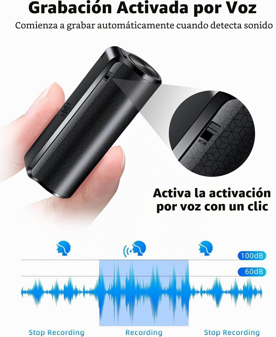Grabadora de Voz magnética 128 GB, Dispositivo de grabación con 600 Horas de grabación Continua, grabadora de Audio con reproducción, grabadora activada por Voz, Ideal para conferencias, reuniones