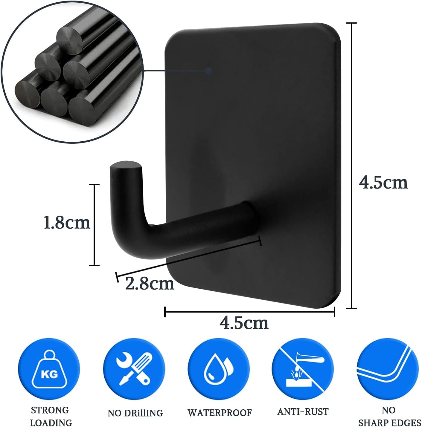 Self Adheisve Hooks for Kitchen Utensils,Sticky Wall Hooks Heavy Duty for Bathroom Door Coat Hanging,no Nails Stainless Steel Pan Pot Hanger Key Holder Waterproof Rustproof 4 Pack