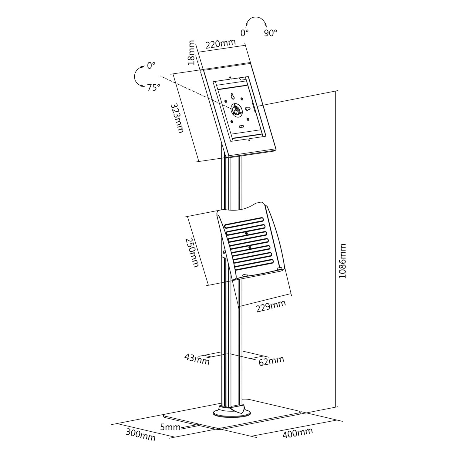 Maclean MC-724 Supporto Staffa da Pavimento per Tablet Stativo Stand Compatibile con iPad2.3.4 IPAD Air