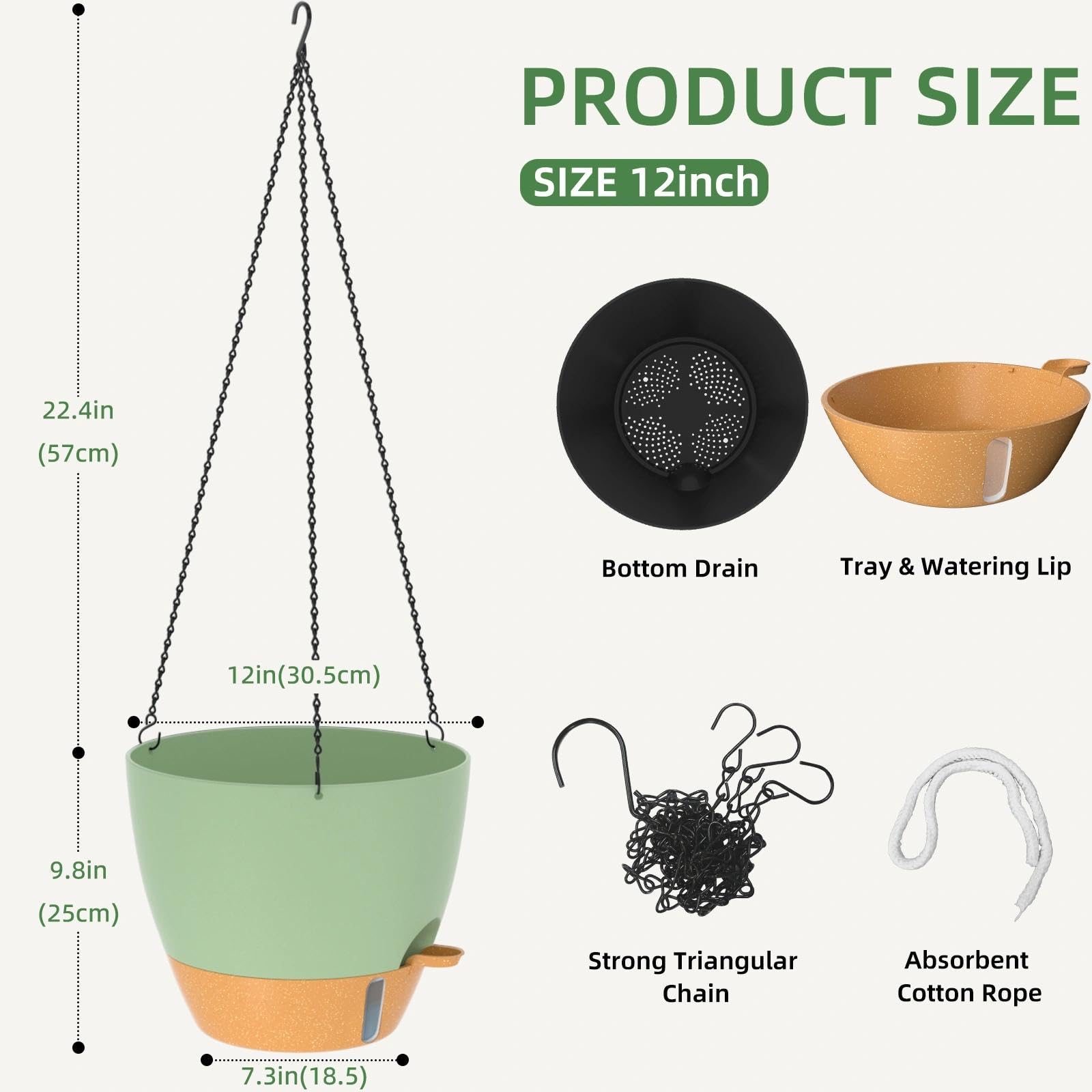 ZMTECH 1 Packung 30,5 cm hängende Pflanzgefäße mit Bewässerungslippe, selbstwässernder Blumentopf mit Drainagelöchern und abnehmbarem Untersetzer, Kunststoff-Blumentopf für Innen- und Außenpflanzen