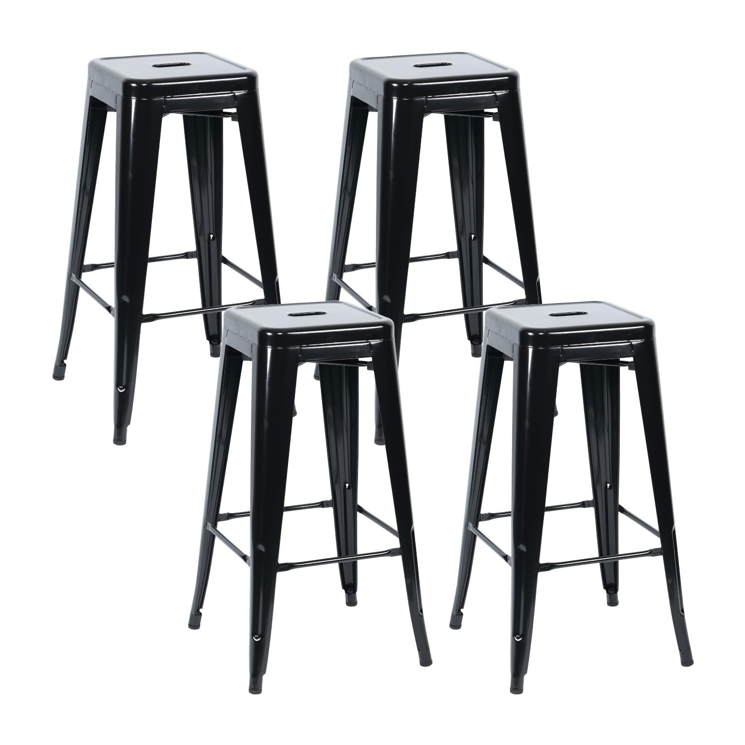THINIA HOME Pack 4 Taburetes Medios Industriales Apilables de Acero 43x43x76cm