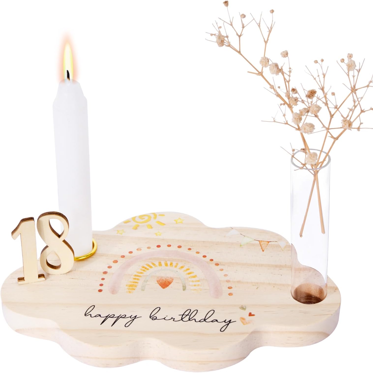 Personalisiertes Geburtstagsteller Holz - Mit Name Graviert & Kerzenhalter