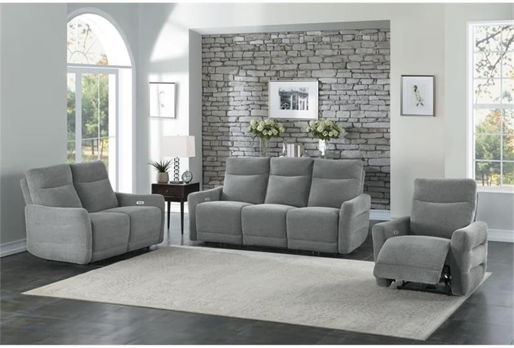 Homelegance Arya Power Double Lay Flat Reclining Love Seat with Power Headrests, 57" W, Dove Fabric