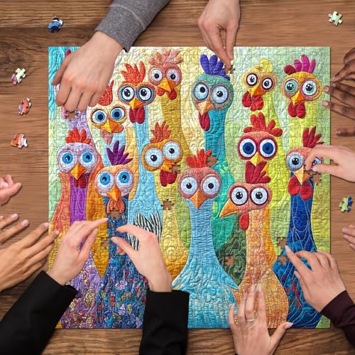 PICKFORU Happy Little Chickens Puzzles for Adults 1000 Pieces, Colorful Rooster Patchwork Jigsaw Puzzles Embroidery, Cute Animal Challenging Puzzle - Image 2
