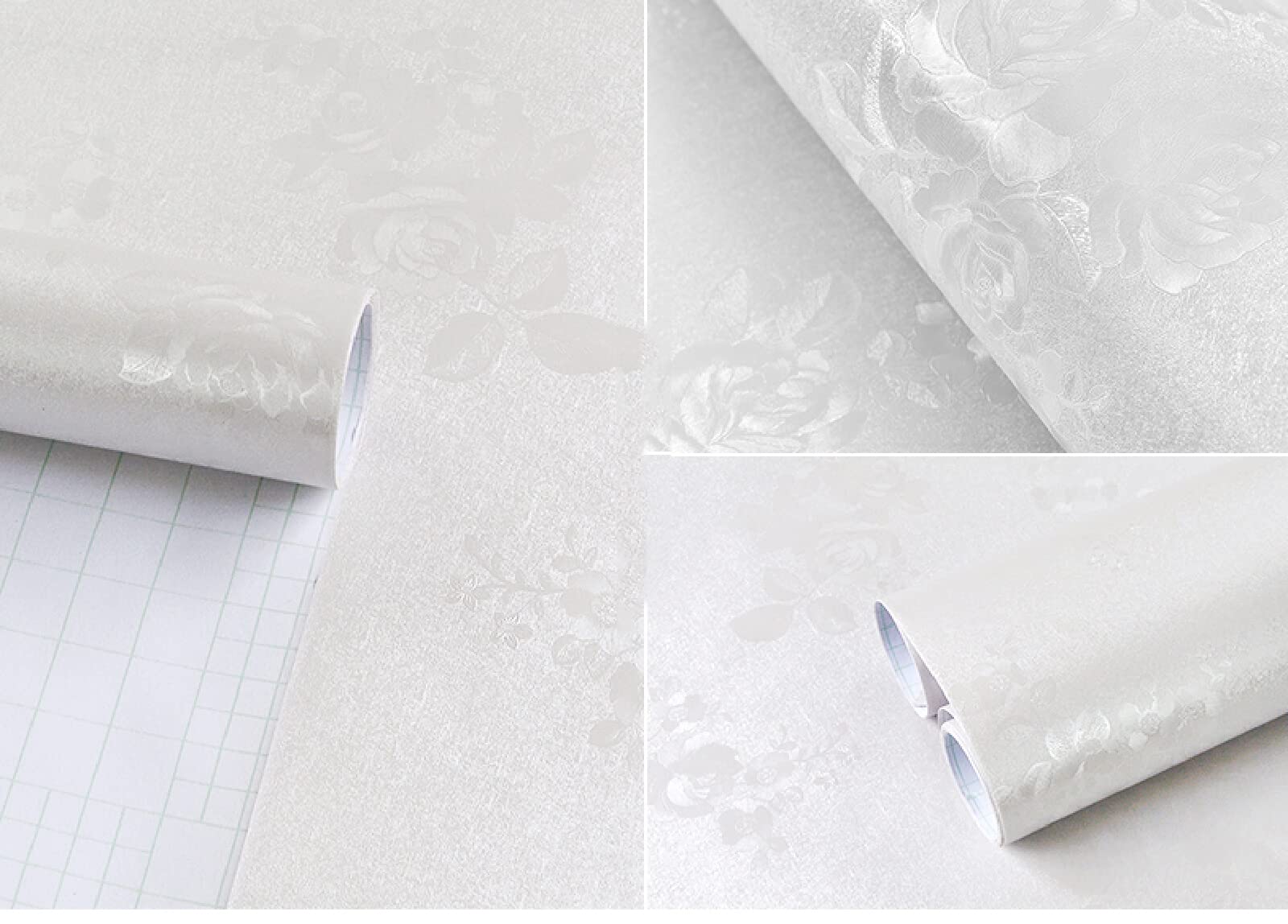 Carta Adesiva Autoadesiva Per Mobili Armadio Copertura Muro Interno Parato 3d Moderno Rivestimento Mobili Adesivo Scafali Da Parete Rosa bianca 23.62 X 196.85 pollici