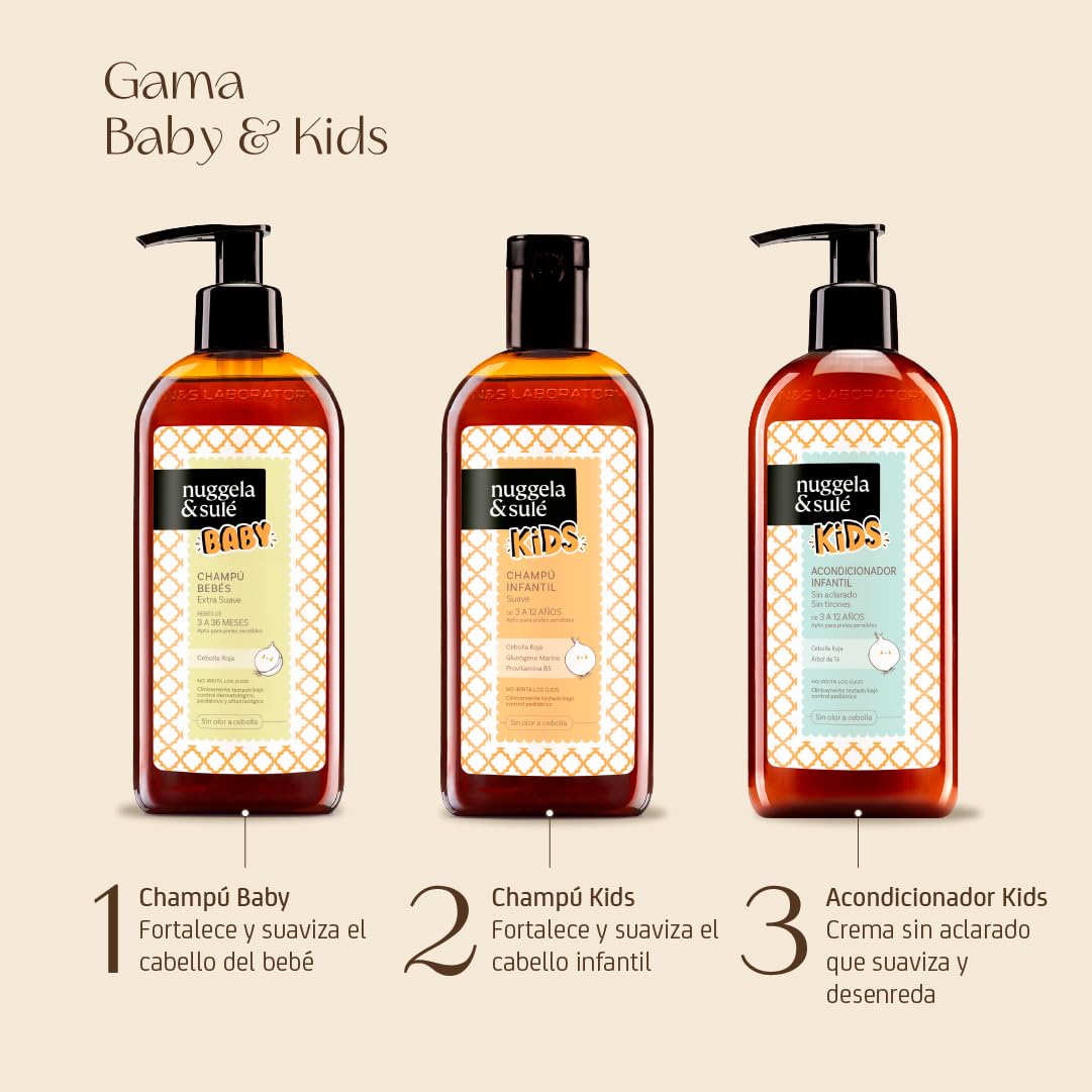 Nuggela & Sulé Champú BABY - Extra Suave. Bebés de 3 a 36 meses. Extracto de Cebolla Roja y Vitamina E. No irrita los ojos. Línea Infantil. 1 x 250 ml