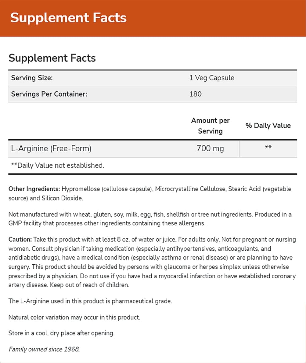 NOW Supplements, L-Arginine 700 mg, Nitric Oxide Precursor*, Amino Acid, 180 Veg Capsules
