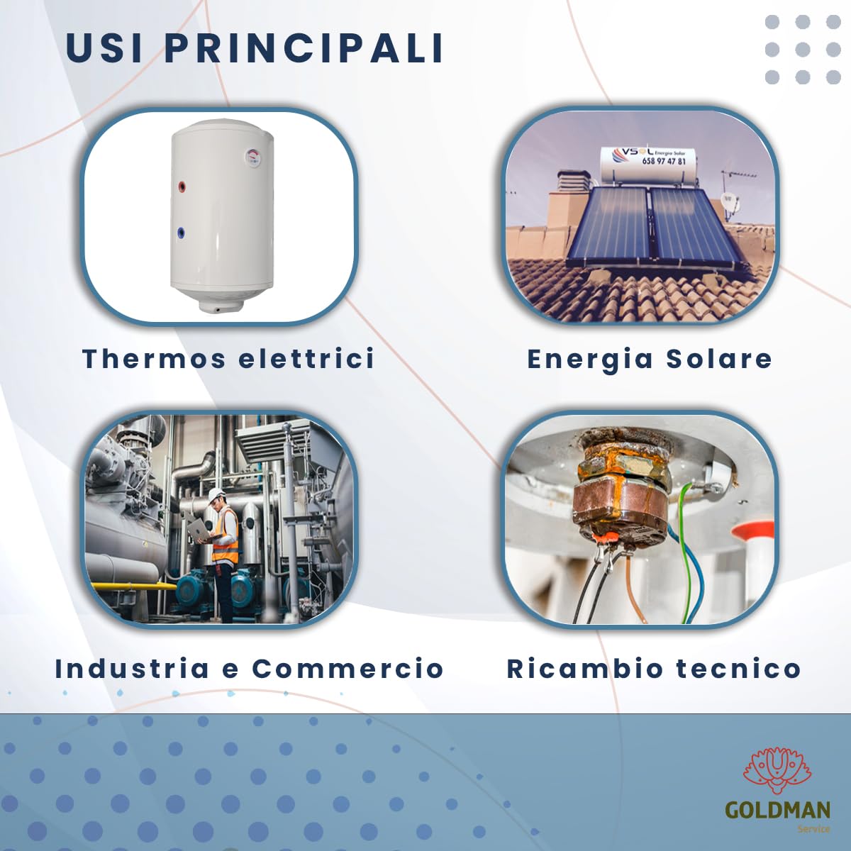 GOLDMAN SERVICE Kit di Resistenza Termo Elettrica Monoblocco Filettata da 1¼ Pollici - Anodo di Magnesio - Guarnizione. Ricambio per Termos di acqua, Accumulatore Solare, Caldaia (2000W)