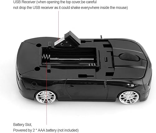 Miniatura 6 de Ai5G para CL Car Mouse inalámbrico Sport Car Shape Mouse Laptop Computadora de escritorio Ratones ópticos con 2.4GHz Nano USB LED Headlight (negro)