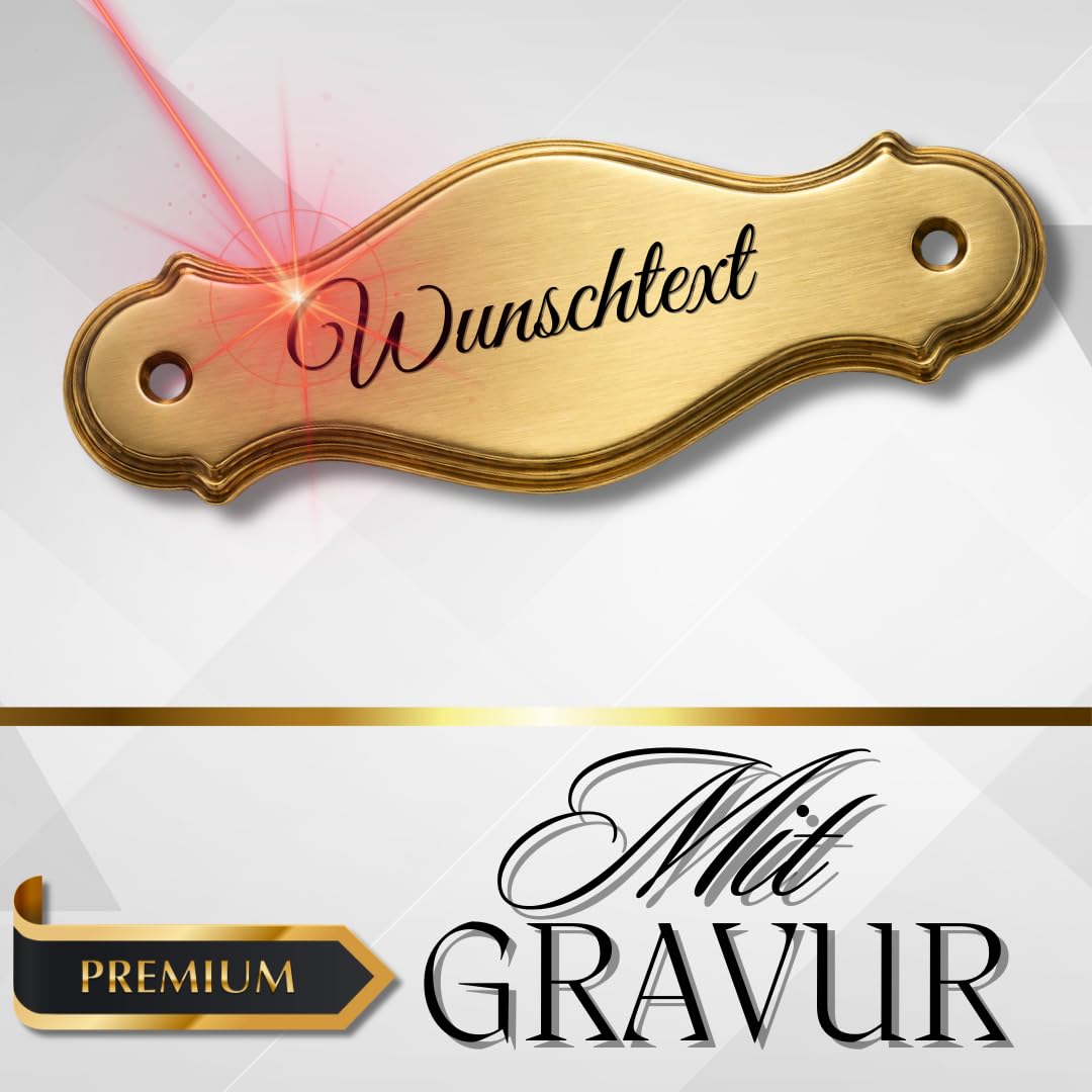 Premium Edel Design Messing Schild personalisiertes Haustür Schild aus Massiv Messing Türschild mit individueller Gravur Limited Edition - L: 13,3 cm, B: 5,1 cm, Ø: 0,5 cm