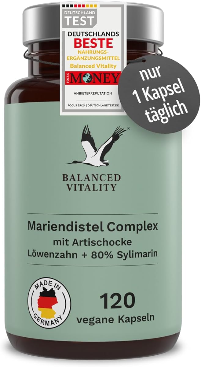 Milk Thistle, Artichoke, Dandelion Complex - 120 Vegan Capsules for 4 Months - With 80% Silymarin - One Capsule per Day - No Additives - Laboratory Tested - Made in Germany