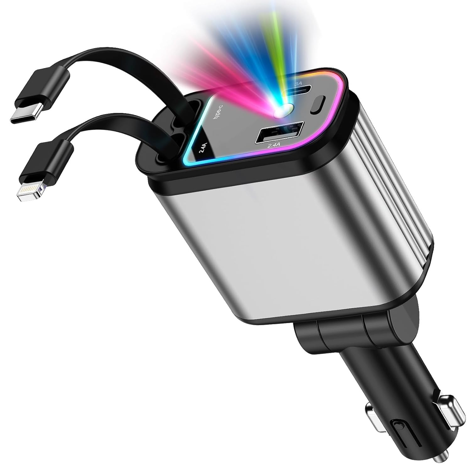 Harboan Retractable Car Charger, 100W 4 in 1 Super Fast Charge Car Phone Charger, Retractable Cables (31.5 Inch) and 2 USB Ports Car Adapter for iPhone 15/14/13/12 Pro Max (Retractable car Charger)-picture-34