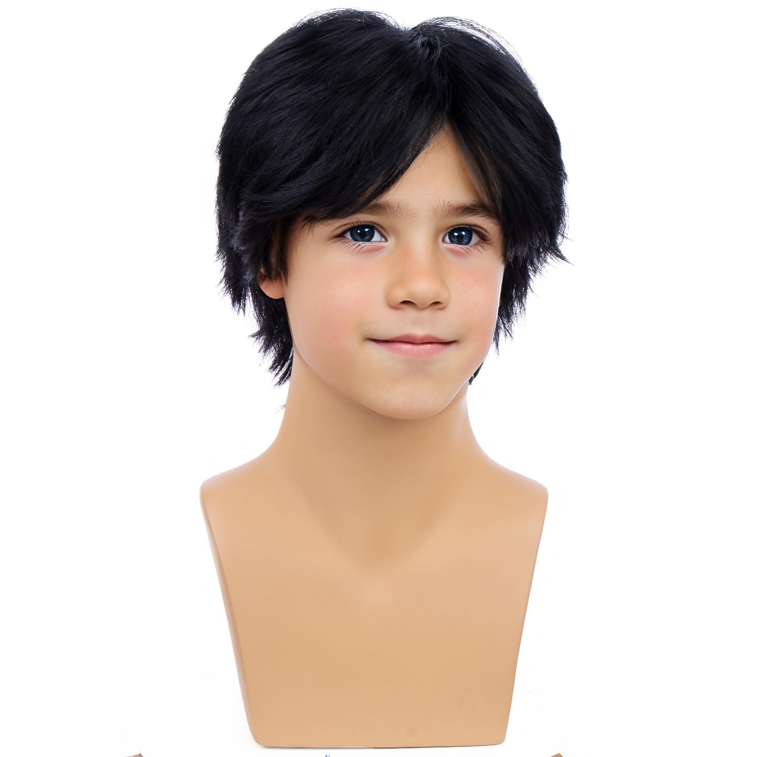 Short Black Wig for Kids Boys Straight Black Wig Heat Resistant Synthetic Wig with Wig Cap - Image 2