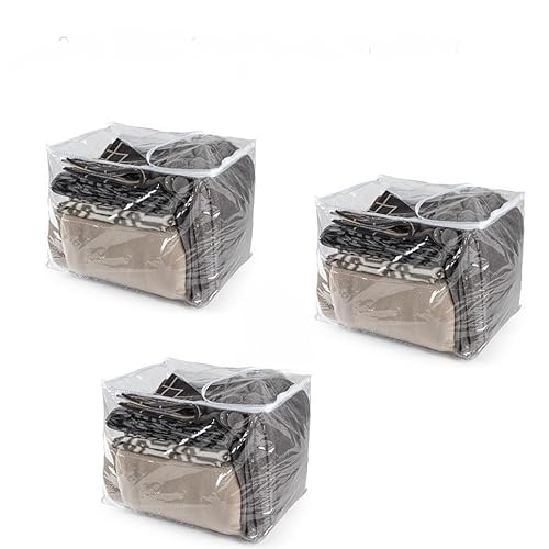 Organizador Multiuso Embalagem P-M-G Com Zíper PVC Transparente-Organizador De Guarda Roupa (3 UNIDA