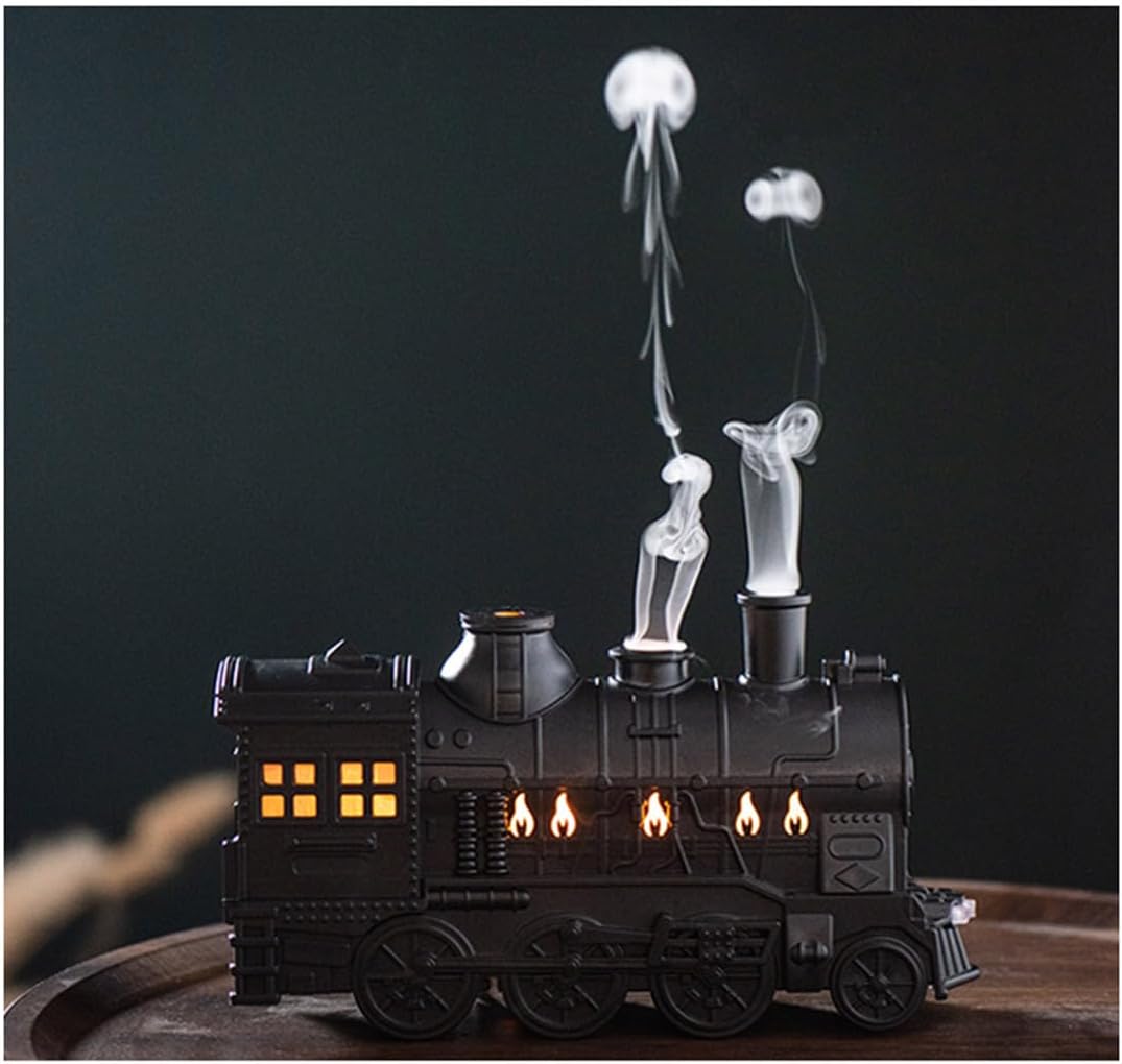 Train Essential Oil Diffuser Humidifier, 300ml Aromatherapy Humidifier with Dual-Color LED Light, 2 Mist Mode & Auto Shut-Off, Christmas Steam Train Diffuser for Home Office Bedroom