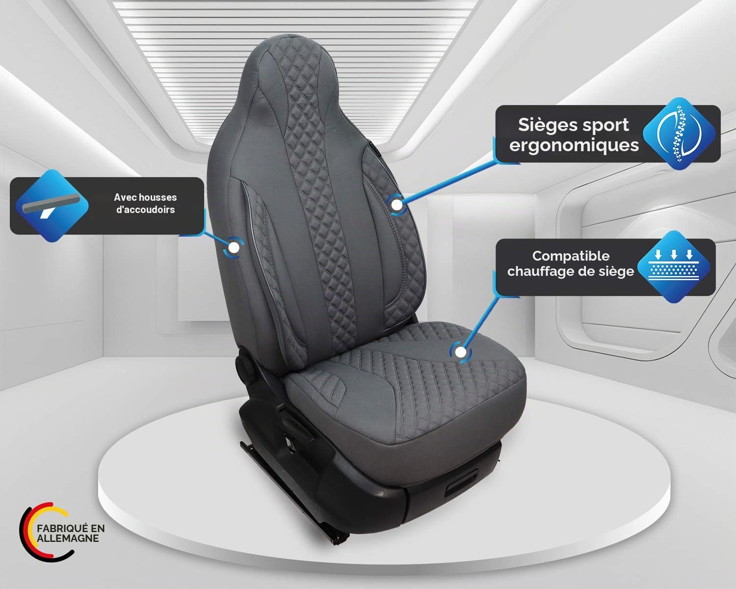 Bremer SITZBEZÜGE WPL409 - Housses de siège compatibles avec Les modèles de Pilote Ducato Weinsberg Adria Dethleffs - Lot de 2 Housses avec accoudoirs Gris