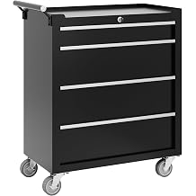 Garvee Rolling Tool Chest, 4 Drawers Tool Storage Cabinet, Toolbox with Wheels, Portable Tool Cabinet Organizer with Locking System & Drawer Liners, Tool Storage Cart for Garage, Workshop, Black