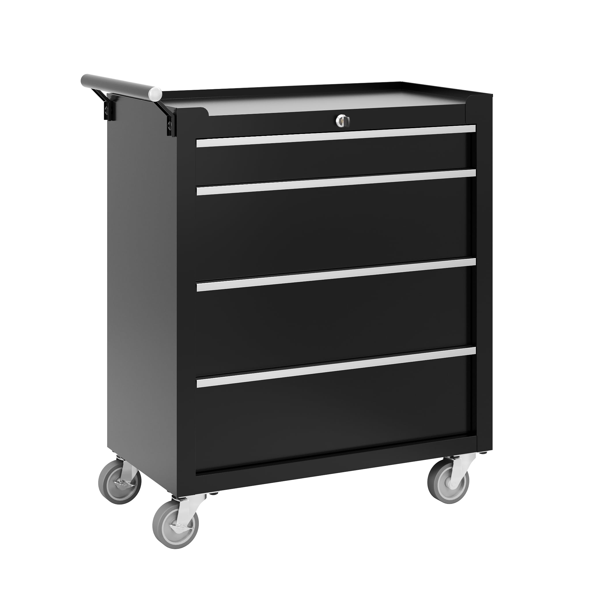 garvee rolling tool chest, 4 drawers tool storage cabinet, toolbox with wheels, portable tool cabinet organizer with locking system & drawer liners, tool storage cart for garage, workshop, black