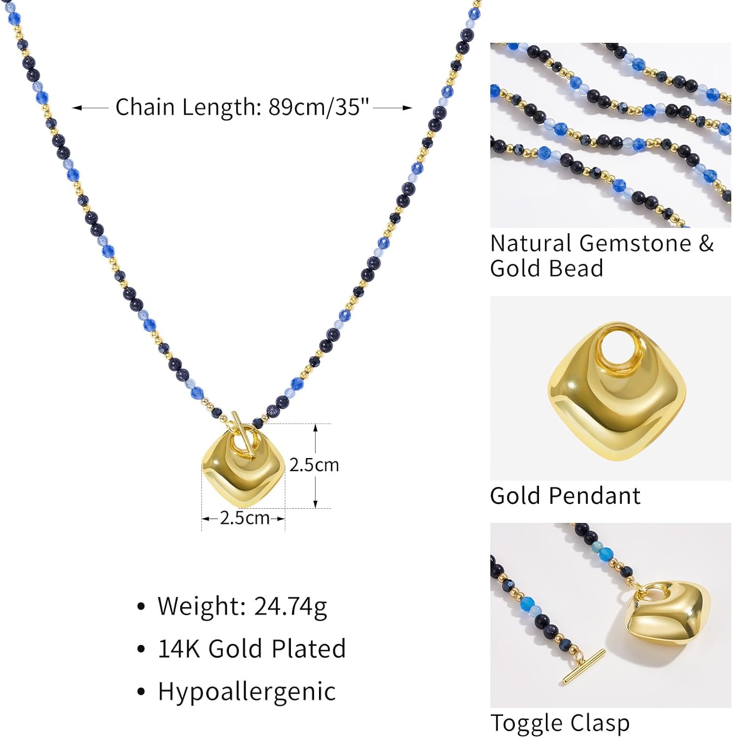 KissYan Long Necklaces for Women, 14K Gold Plated Beaded Gemstone Turquoise Boho Layered Choker, Natural Stone Handmade Sweater Fashion Jewelry Gifts