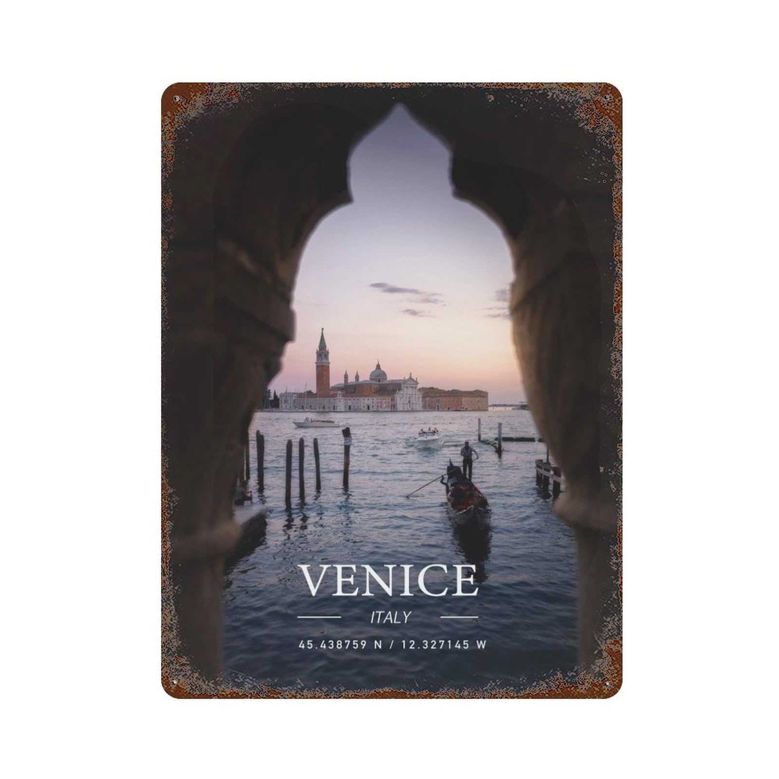 Garage Style VENICE Rusty Metal Tin Sign 15.7"x11.8", Farmhouse Wall Decor for Bar And Workshop