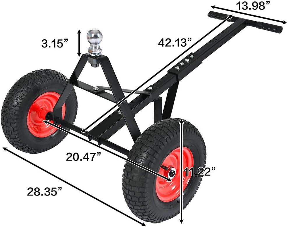 Trailer Dolly with 2" Hitch Ball, 1000 lbs Capacity, Heavy-Duty Steel Frame with Hammer-Tone Finish, Wide Wheelbase & 13" Flat-Free Tires – Lawn Tractor, RV, Boat, and Utility Trailer Mover Dolly
