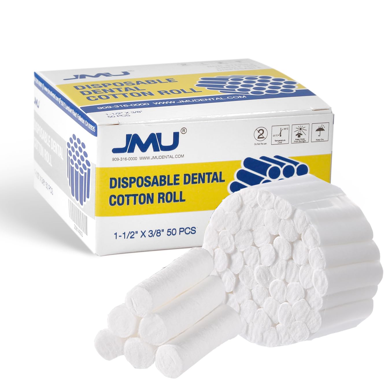 50 Pcs Dental Cotton Rolls 1.5" for Mouth Non Sterile, #2 Nosebleed Stopper Plugs