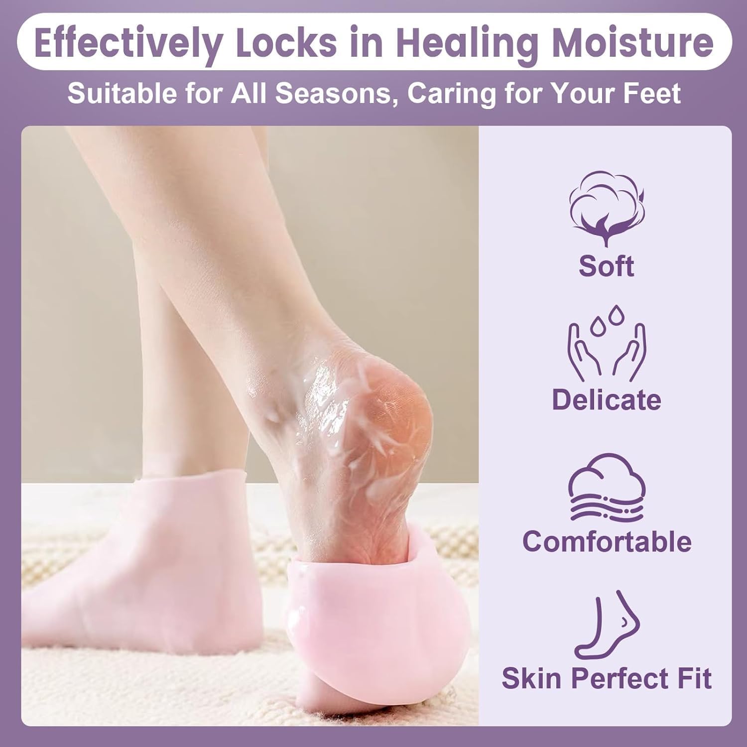 Dadhichi Zone 1pcs Silicone Moisture Socks– Non-Slip Gel Socks for Dry Cracked Feet, Softening Foot Care Socks for Women (Multicolor) 2