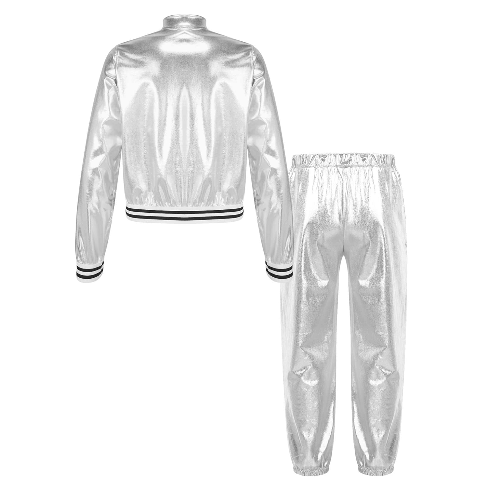 Conjunto de Disfraces de Hip Hop para Niña Niño metálicos brillantes Sudadera Pantalones Joggers Ropa de Baile años 90 Trajes Disfraz