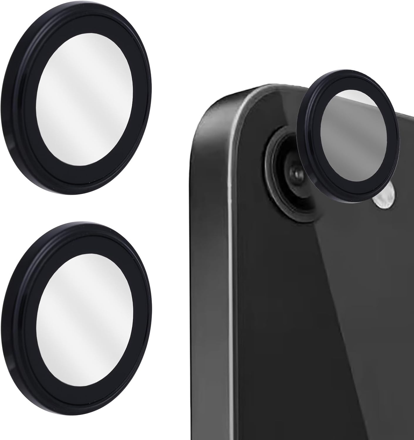 2uds Protector de Lente de Cámara para Teléfono 16e, Antiarañazos Anillo Metálico Vidrio Templado Cubierta Lente Individual Sin Burbujas Funda Cámara Accesorios para Smartphone (Negro)