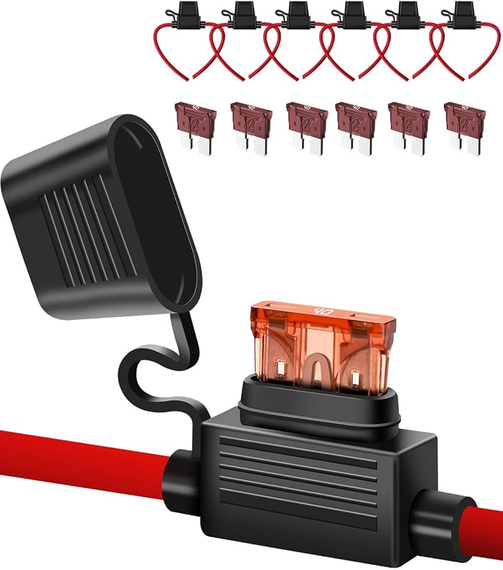 Porta-fusível automotivo em linha Riseuvo 10 AWG 12 V com fusível ATC/ATO 40 A – Kit com 6