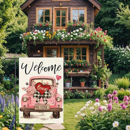 Drapeau de jardin Saint-Valentin extérieur double face en toile de jute