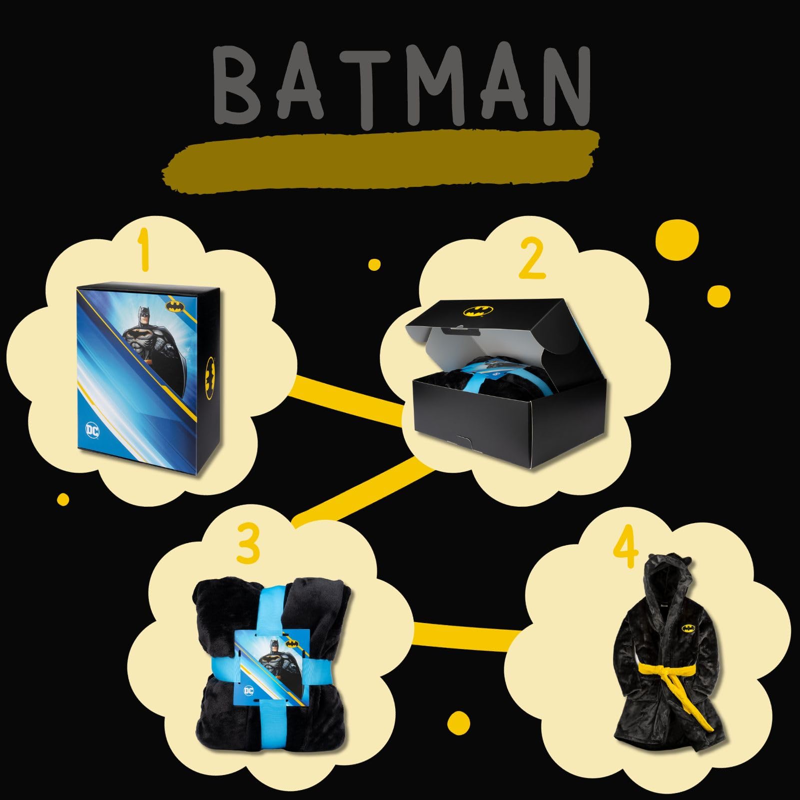DC Comics The Batman Szlafrok Dziecięcy Czarny Kaptur Dla Chłopca Dziewczynki 3 Rozmiary