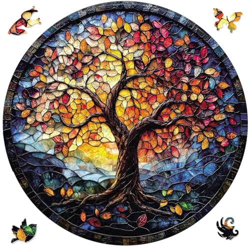 Qiuenisray Wooden Puzzles for Adults, Glass Tree of Life Jigsaw