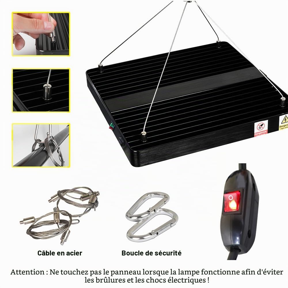 CANAGROW Lampe de croissance LED sans bruit - 900 W - Équivalent HPS - Lampe de croissance à spectre complet avec LED COB de qualité supérieure - 3 modes d'éclairage pour plantes d'intérieur, fruits