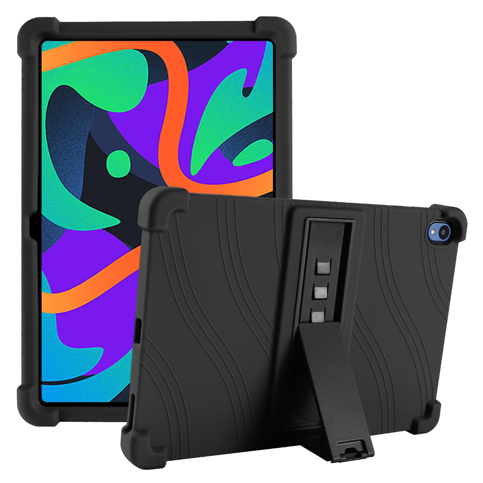 Etui na tablet Walmart ONN 10.1 Gen 4 2024 (model: 100135925), przyjazny dla dzieci miękki silikonowy regulowany stojak pokrowiec na tablet Onn 25.7 cm 2024 model tabletu (czarny)